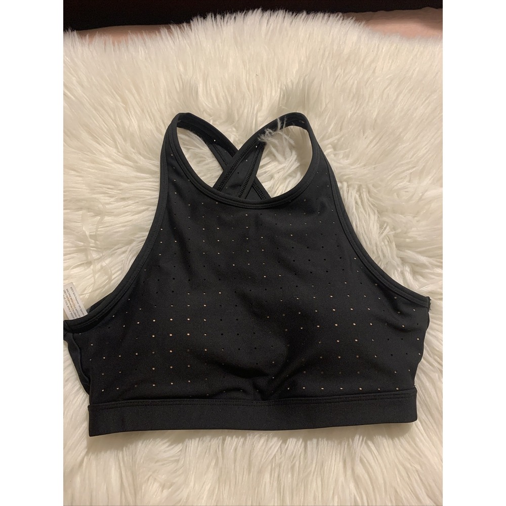 c and c california lightly lined fancy sports bra small black dot pattern nwot